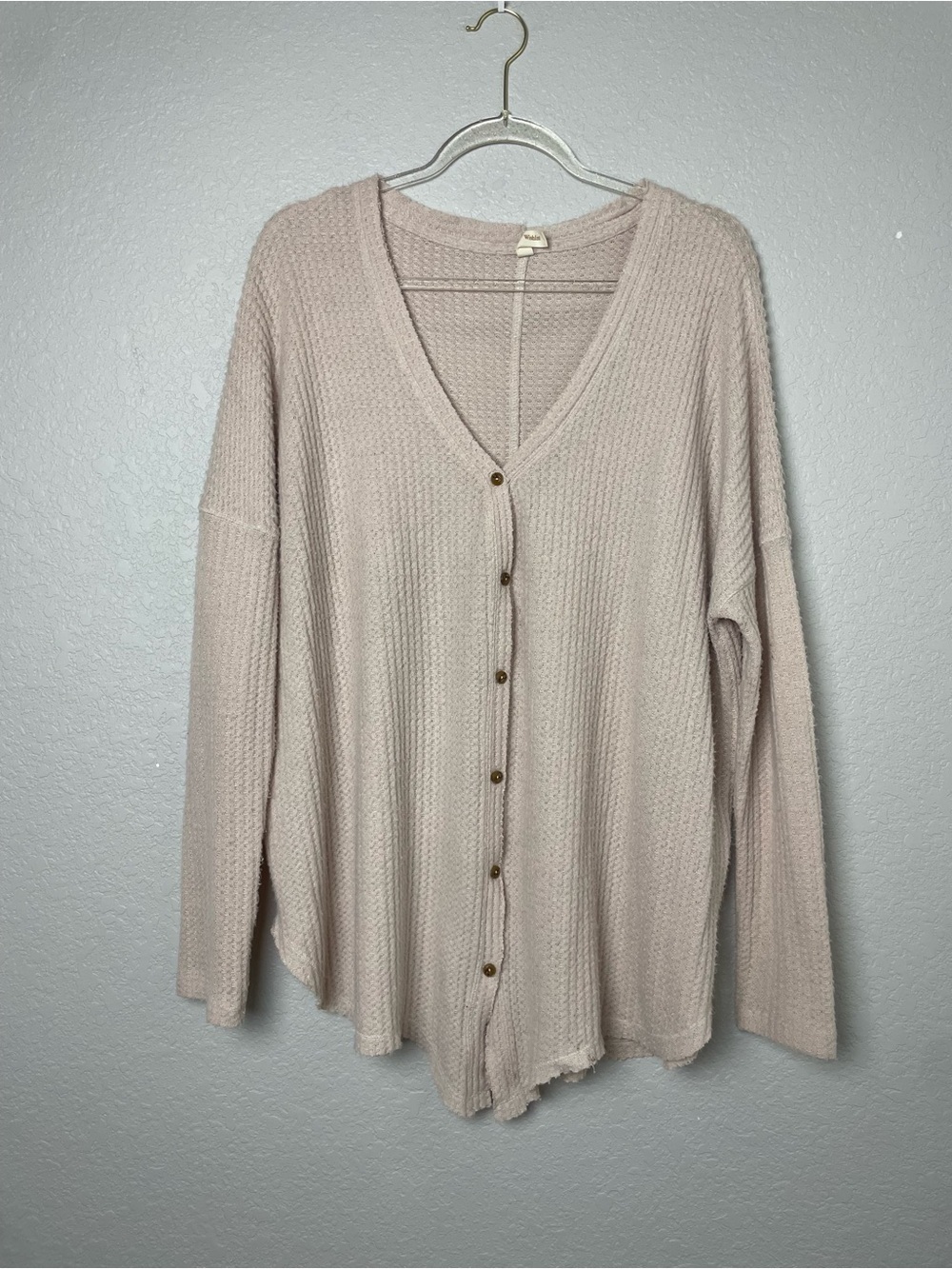 Wishlist Beige Waffle-Knit Button Cardigan Size M/L So Soft!